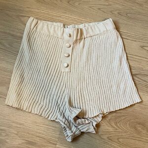 High Waist Cream Ribbed Women's Shorts